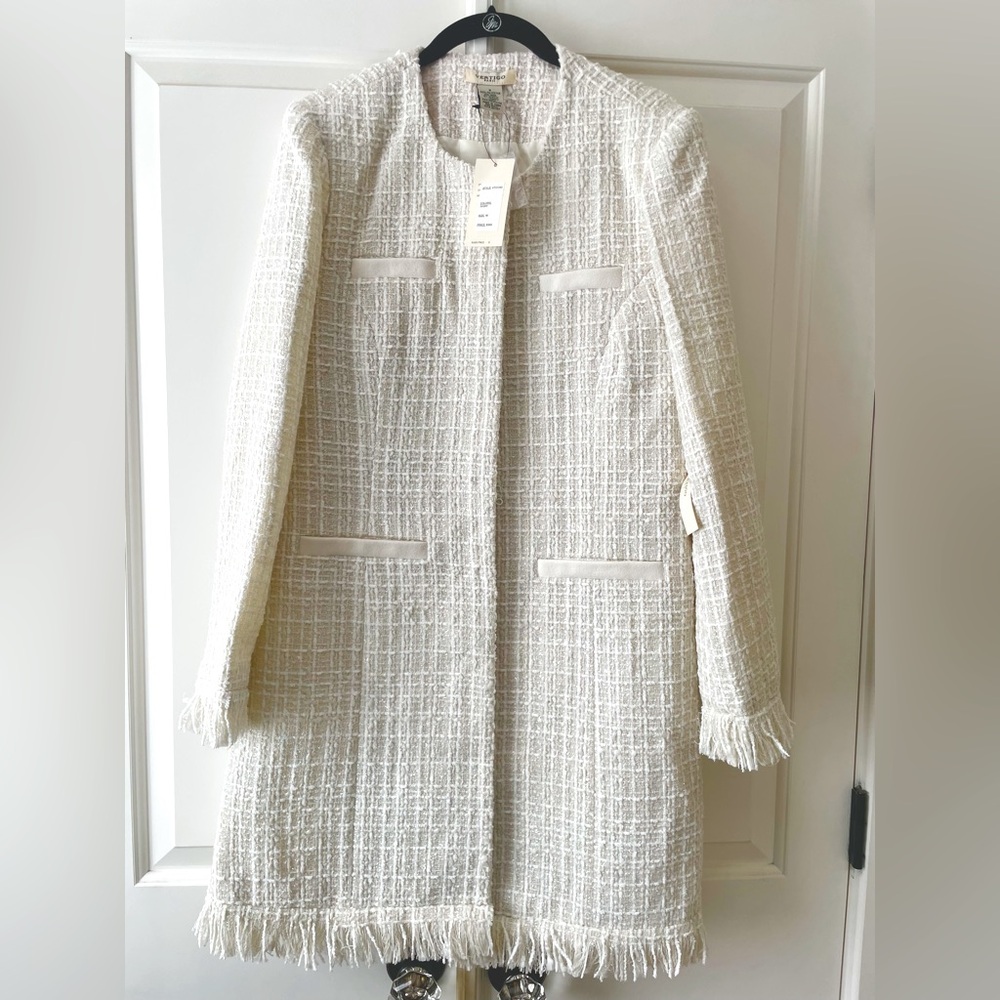NWT $360 Vertigo Paris Coat White Ivory Tweed Fringe Jacket GORGEOUS